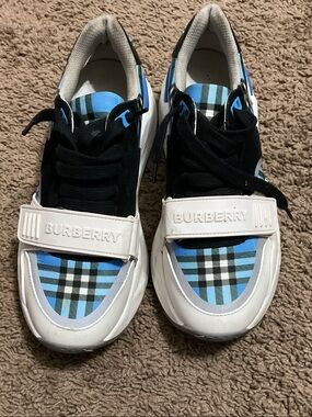 Burberry Blue Plaid Strap Women’s Sneakers